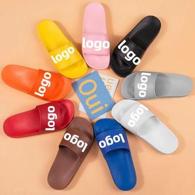 China Cushioning 2022 Latest Fashionable Custom Black Slippers Custom Logo Slides Shoes Sandal PVC PVC Slippers for sale