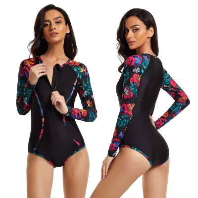 China Hot Sales Swimwear Breathable Long Sleeve Sports Monokini Swimsuit Printed Surfing Sexy Zipper Swimsuit One Piece Swimsuit Women for sale