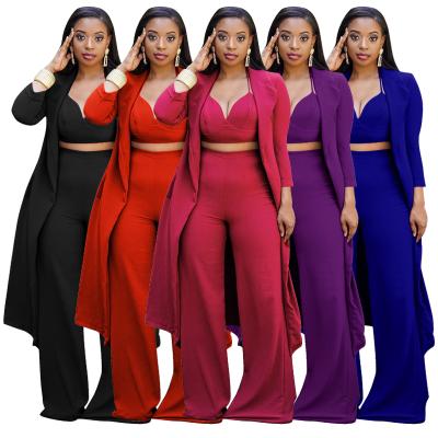 China Wholesale 2021 Autumn QUICK DRY Women's Long Sleeve Pants Leg Pants Coat Suspenders Off Set Women's OL Three-Piece Clothing for sale