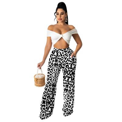 China Wholesale Women's Latest Design Stain QUICK DRY Leg Pants Fashion Leopard Print Women Wide Leg Pants Women Wide Leg Pants for sale