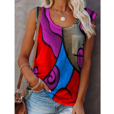 China Wholesale QUICK DRY Women's T-shirt Summer Sleeveless O-Neck T-shirt Top Printed Casual Printed Women for sale