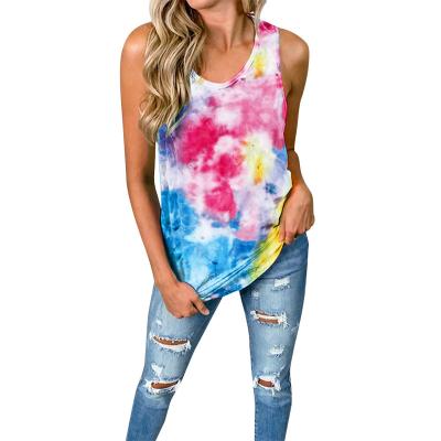 China 2021 Wholesale Women's T-shirt sleeveless o-neck QUICK DRY casual tie-dye print women's T-shirt for sale