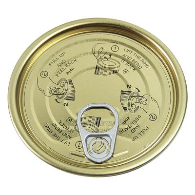 China Flip Non OEM EOE 83mm 307 Tinplate Coating Easy Open Door For Fish Flesh Can Round Lid Cover With Pull Ring Tin Easy Open End for sale