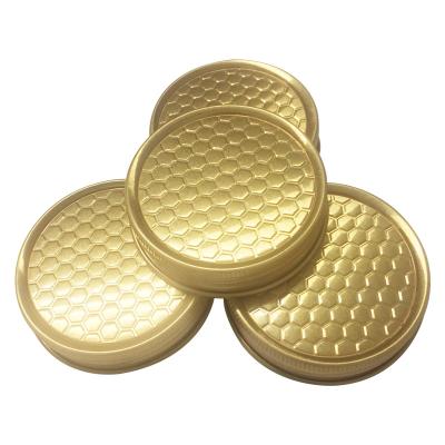 China Non Spill 64.5mm Metal 410 Aluminum Honey Plastic Bottle Glass Jar Gold Hook Cap for sale