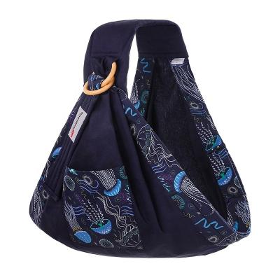 China Navy Blue Sea Flower Pattern Skin Cotton Waro Baby Safe Ergonomic Narrow Sling for sale