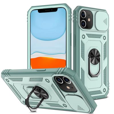 China New Design Heavy Duty Shockproof Phone Cases With Card Holder Ring Kickstand Magnetic 3 In 1 Mobile Case For Iphone 11 for sale