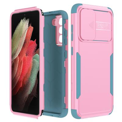 China Anti Gravity Candy Color Design Camera Lens Protector Window Slide Phone Case Shockproof Cover For Samsung Galaxy S21FE for sale