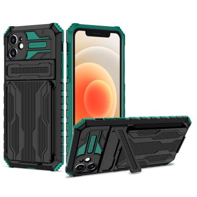 China Luxury Shockproof 3 in 1 Card Slot Armor Protective Case with Kickstand Phone Cases for Iphone 11 and 12 Series for sale