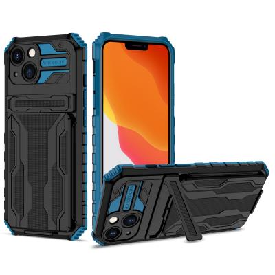 China Shockproof 3 in 1 Shockproof Hard Mobile Cover with Card Slot Kickstand Case for Iphone 13 Wallet Phone Case for sale