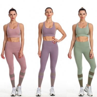 China 2021 New Fashion Patchwork Women Breathable Yoga Two Piece Sets Butt Sportswear Fitness Suit Workout Sport Wear Gym Lifting Clothing for sale