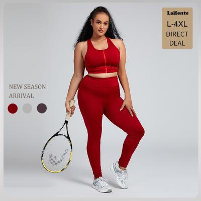 China Breathable L-4XL Two Piece XL Workout Clothing XXL Yoga Suit Big Size Women Breathable Sportswear Gym Wear Fitness Plus Size Yoga Set for sale