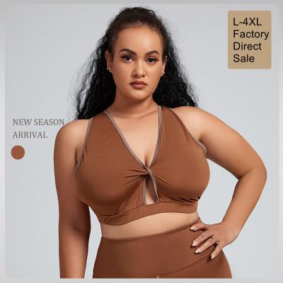 China High Quality Breathable XXXXL Women Plus Size Yoga Sports Bra Brown Color Push Up Fat Lady Sports Bra Cross Back Bra for sale