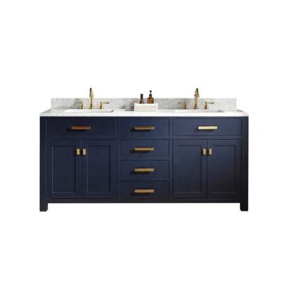 China Modern Modern Washroom Cabinet Double Sink Shaker Wood Bathroom Cabinet Vanity Blue Design for sale