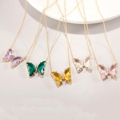 China Trendy Wholesale Fashion Simple Butterfly Shaped Colorful Jewelry Crystal Butterfly Necklace for sale