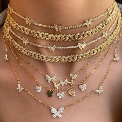 China LUOXIN 2020 CZ FASHIONABLE Luxury Gold Plated Butterfly Necklace Fashion Butterfly Necklace for sale