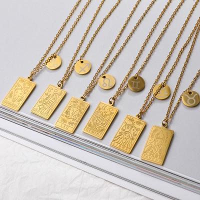 China New FASHIONABLE Stainless Steel Women 18K Gold Plated 12 Square Zodiac Sign Necklaces for sale