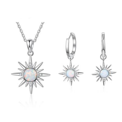 China FASHIONABLE LUOXIN 925 Sterling Silver Sunshine Sunflower Opal Silver Ring and Necklace Jewelry Set for sale