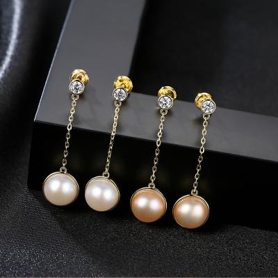 China LUOXIN FASHIONABLE Engagement 925 Silver Ball Shaped Natural Freshwater Pearl Long Drop Earrings for sale