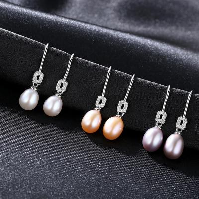 China LUOXIN FASHIONABLE High Quality Natural Freshwater Pearl 925 Sterling Silver Drop Earrings For Women for sale