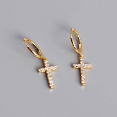 China Gold Stone Diamond Cross Huggie Earrings Trendy Trendy Fashion 925 Sterling Silver CZ from LUOXIN for sale