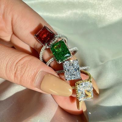 China LUOXIN 925 Sterling Silver Rainbow Colorful CZ Stone Square Ice Diamond Wand Rings for sale