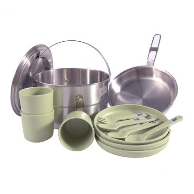 China Wholesale 304 Stainless Steel Camping Pot Sustainable Outdoor Housewares Excellent Cooking Cookware Set for sale