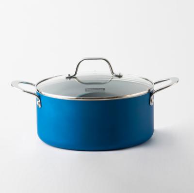 China New Design Sustainable Kitchen Cookware Blue Nonstick Coating Aluminum Cooking Pot Tomato Soup Pot for sale