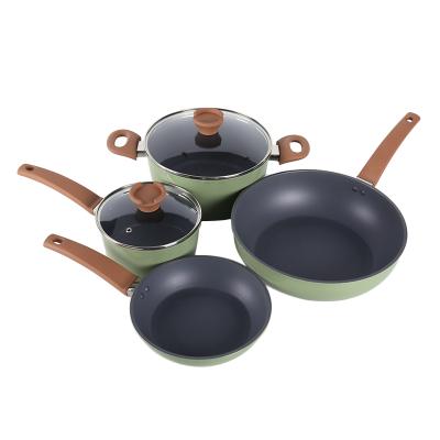 China Sustainable 4 Pieces Non Stick Green Color Aluminum Alloy Cookware Set for sale