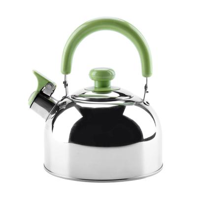 China 2.3L 304 Stainless Steel Sustainable Outdoor Mirror Water Whistling Kettle With Green Bakelite Handle for sale