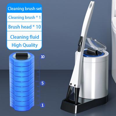 China Household Modern Bathroom Toilet Brush and Holder Disposable Cleaning Set with 10 Brush Heads Cleaning Solution Convenient Use for sale