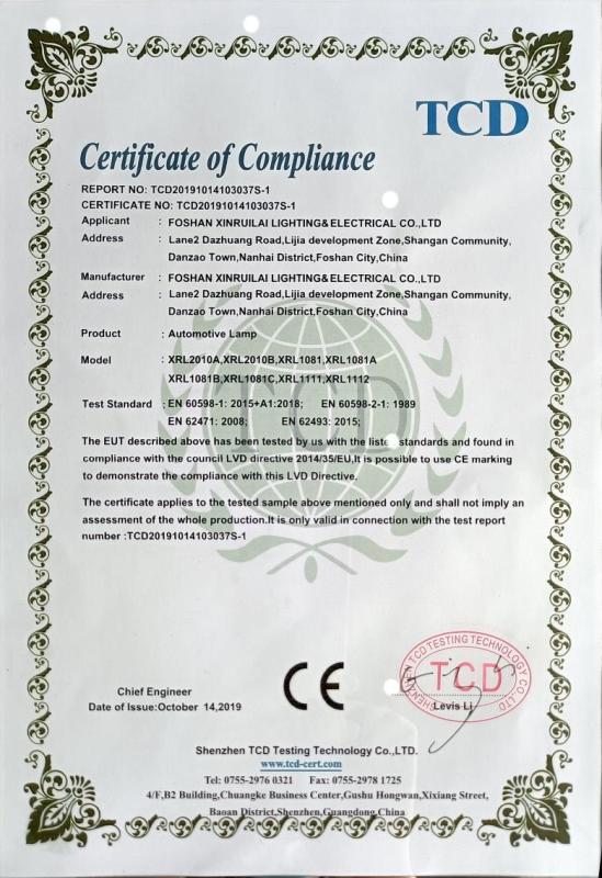 CE - Foshan Xinruilai Lighting&Electrical Co., Limited