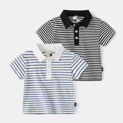 China Boys anti-shrink striped short sleeve polo t-shirt baby lapel top kids polo baby boy short sleeve cotton t for sale