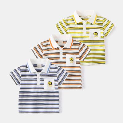 China New Fashion Cotton Short Sleeve Cartoon Lion Summer Boys Polo Shirt Breathable Kids Anti-Shrink Tees Striped T-shirt for sale