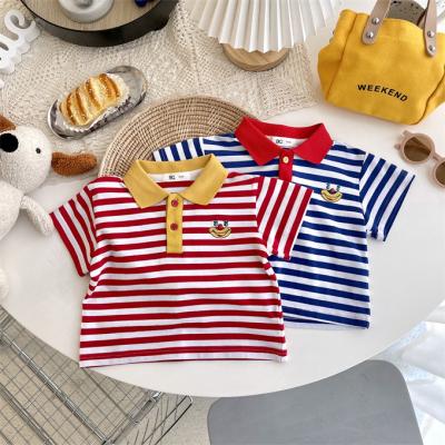 China High Quality Cartoon Embroidered Toddler Tee Cotton Summer Baby Boy Stripe Polo T-Shirt Anti Shrink for sale