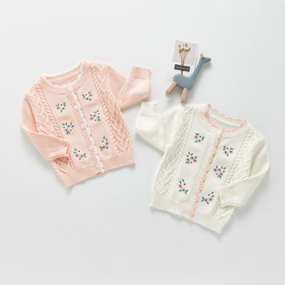 China Anti-Wrinkle Label Spring Autumn Baby Kids Toddler Custom Flower Embroidered Coat All-match Top Sweater Knitted Cardigan for sale