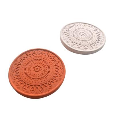 China Cement Scented Candles Diatomite Round Mat Round Carved Candle Tray Coaster Insulation for sale