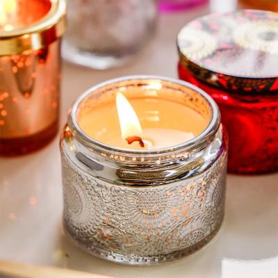 China Hot Selling Scented Customized Colorful Sprayed Silver Luxury Candle Jars Glass With Lids for sale