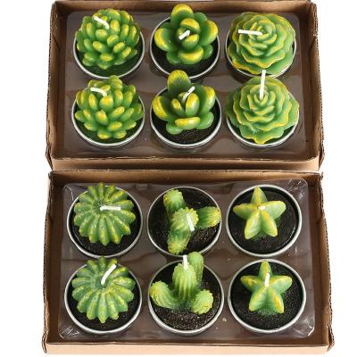 China 6pcs Cactus Home Creative Drip Candle Decorative Tea Light Candles For Christmas Party Hallowmas Wedding Decoration Birthday Candles for sale