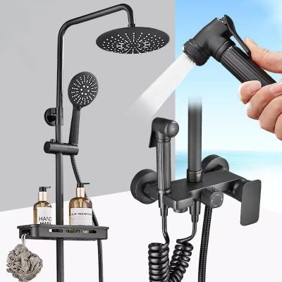 China With Slide Bar 304 stainless steel brass ABS concealed black wall mounted concealed bathroom shower set system rain shower heads high pressure for sale