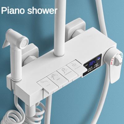 China With Slide Bar Piano White Key Digital Display Constant Temperature Shower Set Booster Shower Rain Shower Set Household All-Copper Mixing Valve for sale