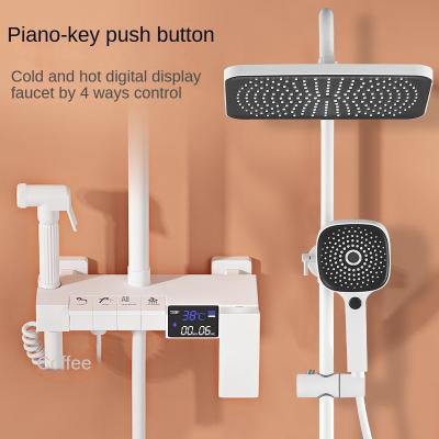 China With Slide Bar White piano key hot and cold digital display  shower set booster shower rain shower set household all-copper mixing valve for sale