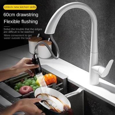 China Pull Out White Brass Spray Hot And Cold Kitchen Faucets Mixer Taps Pull Down Pull Out Splashproof White Faucet 360 Degree Rotation for sale