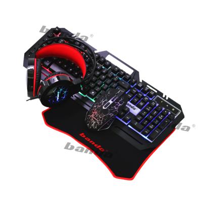 China Anti-drop 4 in 1 gaming set banda gaming keyboard 6D mouse RGB keyboard earphone and mouse protection combo kit for sale