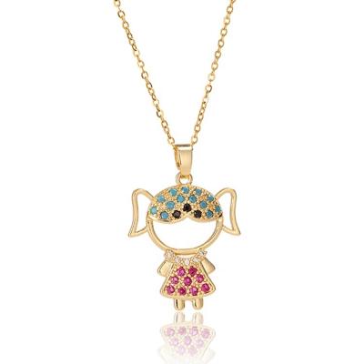 China Not Allergy Factory Direct Selling Unique Design Color Zircon Children 14k Premium Gold Plated Pendant Necklace for sale