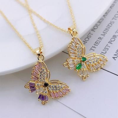 China Not allergy 2022 new Zircon necklace pendant smart light luxury women butterfly clavicle chain trend listing Korean version for sale