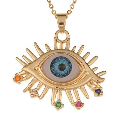 China Not Allergy 2022 New Copper List Gold Plated Devil's Eye Microset Pendant Zircon Exaggerated Personality Necklace for sale