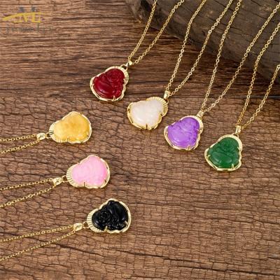 China Multicolor Belly Maitreya Buddha Buddha Jade Pendant Necklace Ethnic Style Pink Buddha Charm Necklace Religious Hot Sale Jewelry Small Large for sale