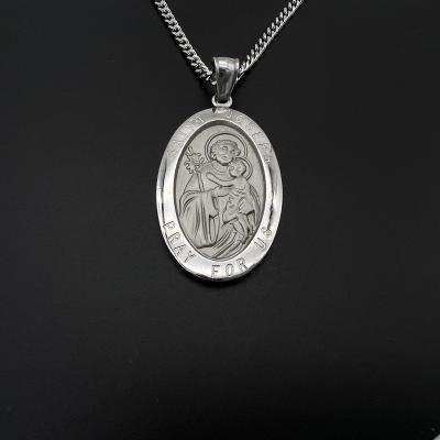 China Wholesale Religious Silver Religious Stainless Steel Jewelry Saint Joseph Medal Pendant Collares Christian Jesus Pendant Necklace for Men for sale