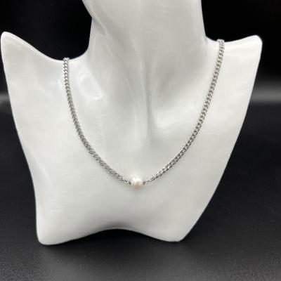 China Wholesale FASHIONABLE Minimalist Simple Necklace Jewelry Unisex Link Chain With Pearl Stainless Steel Bead Necklace For Women Men for sale