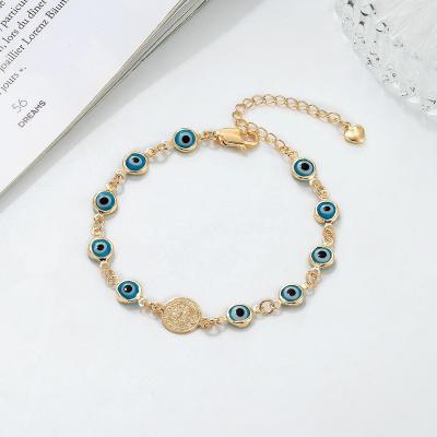 China New FASHIONABLE Modern Design 14k Gold Plated Adjustable Link Chain Bracelets Custom Bracelets For Green Evil Eye for sale